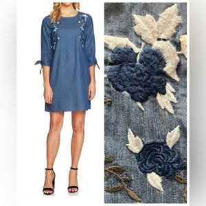 CECE Den Embroidered Long Sleeve Shift Dress Sz 2